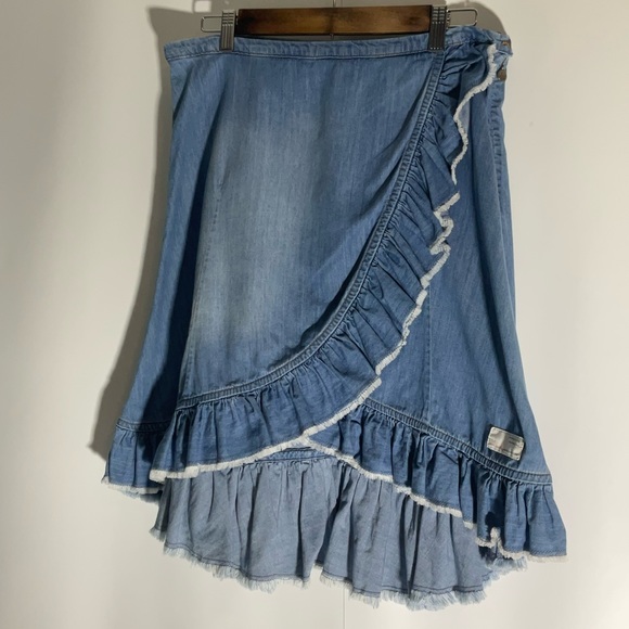 Anthropologie Odd Molly Crisscross Ruffle Jean Mini Skirt Back Zip Size 2; CUTE! - Picture 4 of 16